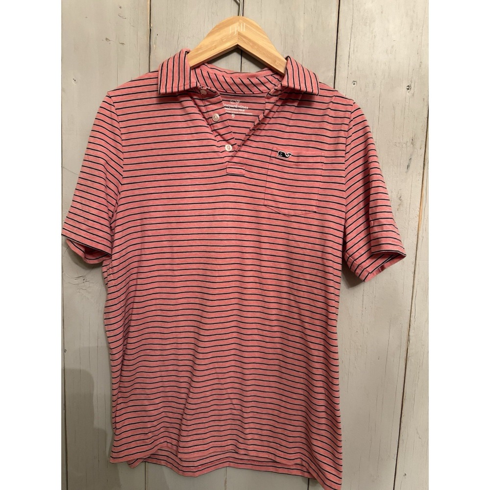 Vineyard Vine Polo Shirt Youth XL Size 18‎ Pink Blue Striped Preppy
